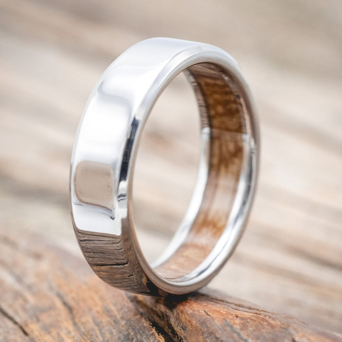 "Hyperion" - Whiskey Barrel Lined Wedding Band With Custom Finish