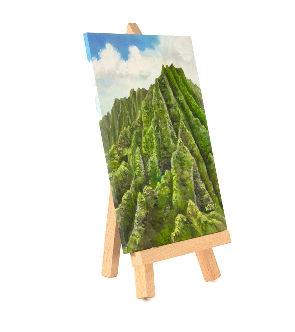 Original Oil Painting "Lush Greens of the Pali 1031" with Table-top Easel by Laura Wiens