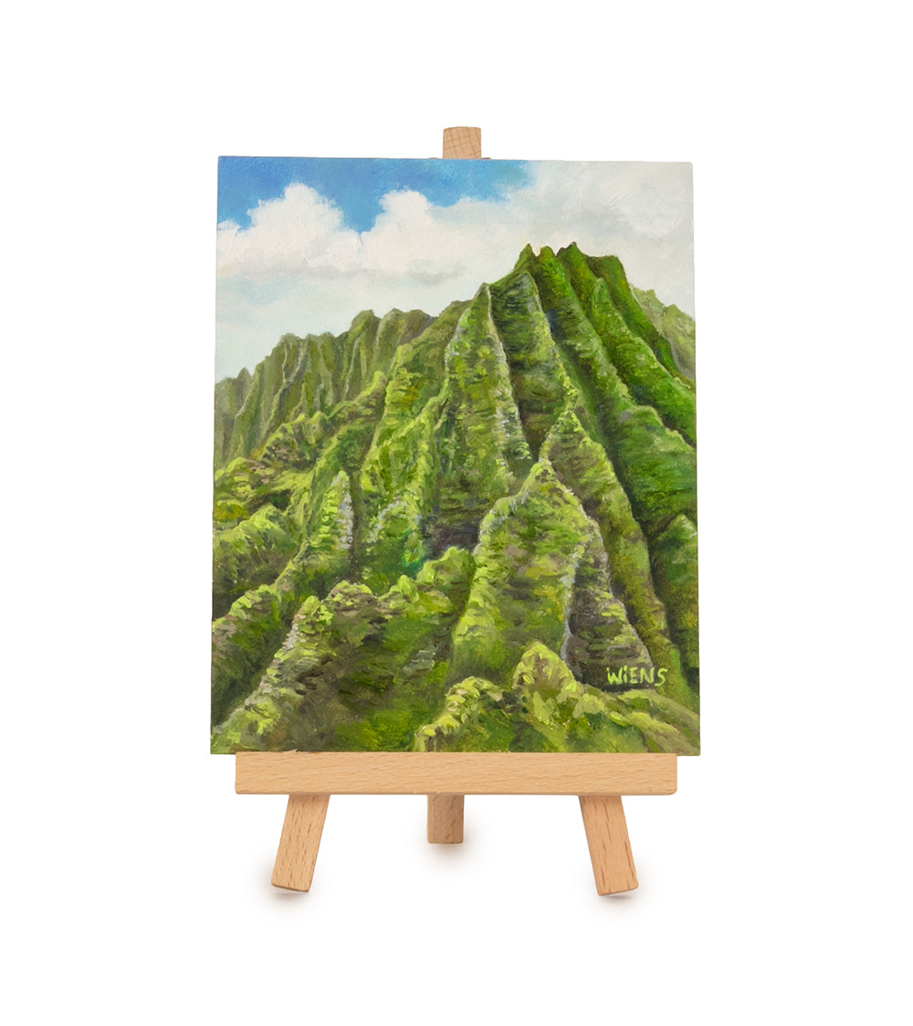Original Oil Painting "Lush Greens of the Pali 1031" with Table-top Easel by Laura Wiens