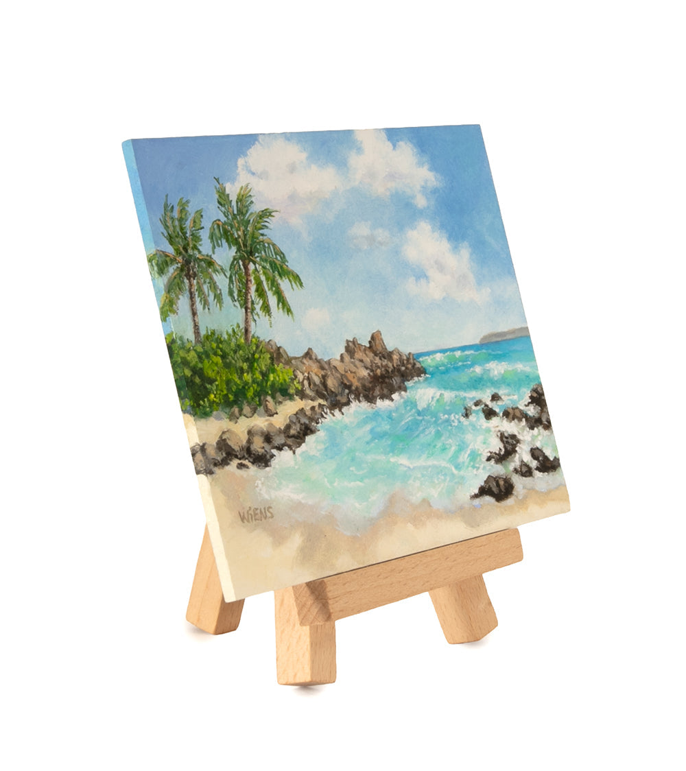 Original Oil Painting "Paʻako Beach 1034" with Table-top Easel by Laura Wiens
