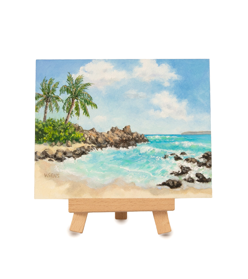 Original Oil Painting "Paʻako Beach 1034" with Table-top Easel by Laura Wiens