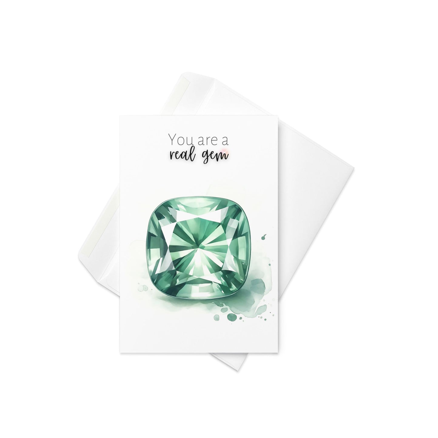 You are a real gem | Watercolor Cushion Green Sapphire Greeting Card