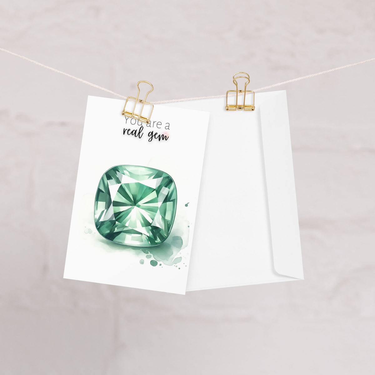 You are a real gem | Watercolor Cushion Green Sapphire Greeting Card