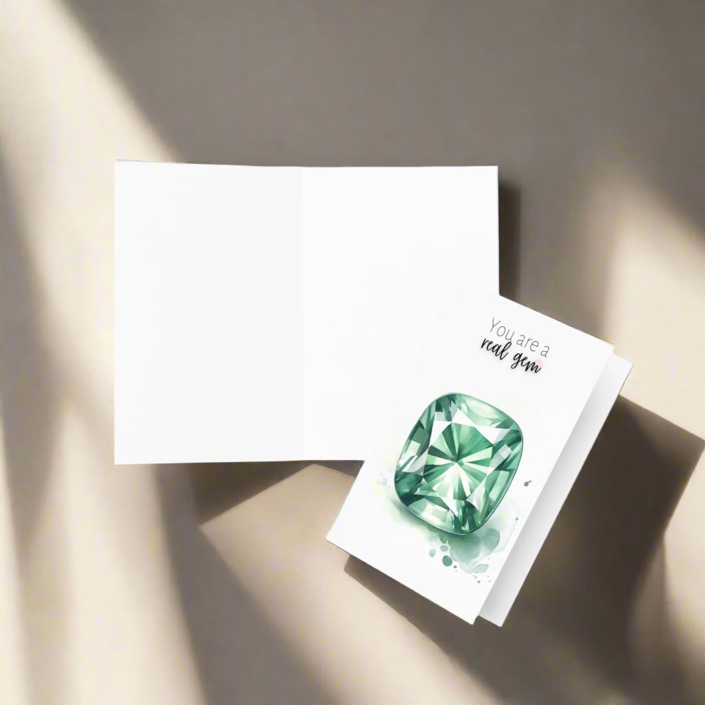 You are a real gem | Watercolor Cushion Green Sapphire Greeting Card