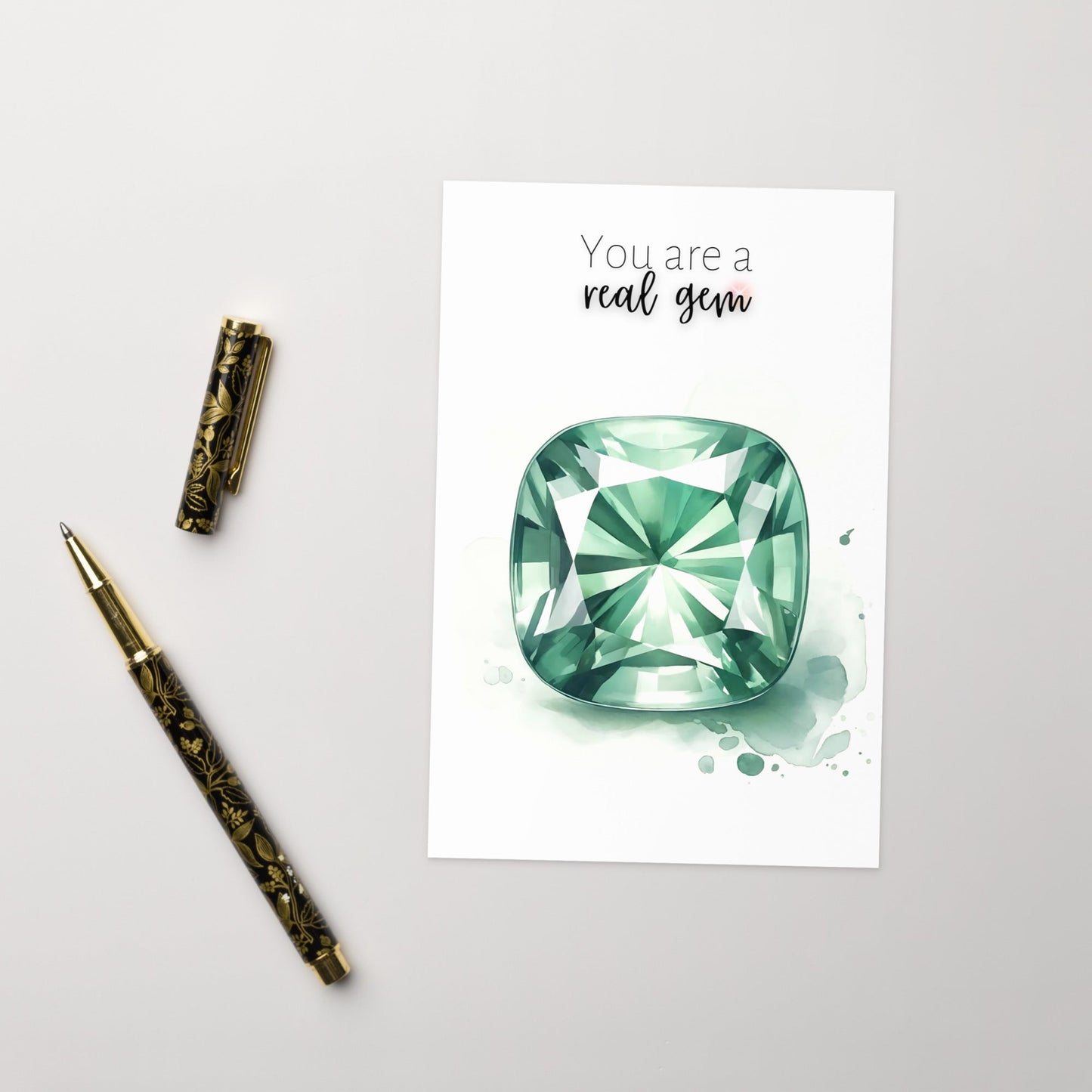 You are a real gem | Watercolor Cushion Green Sapphire Greeting Card
