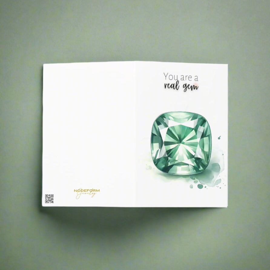 You are a real gem | Watercolor Cushion Green Sapphire Greeting Card
