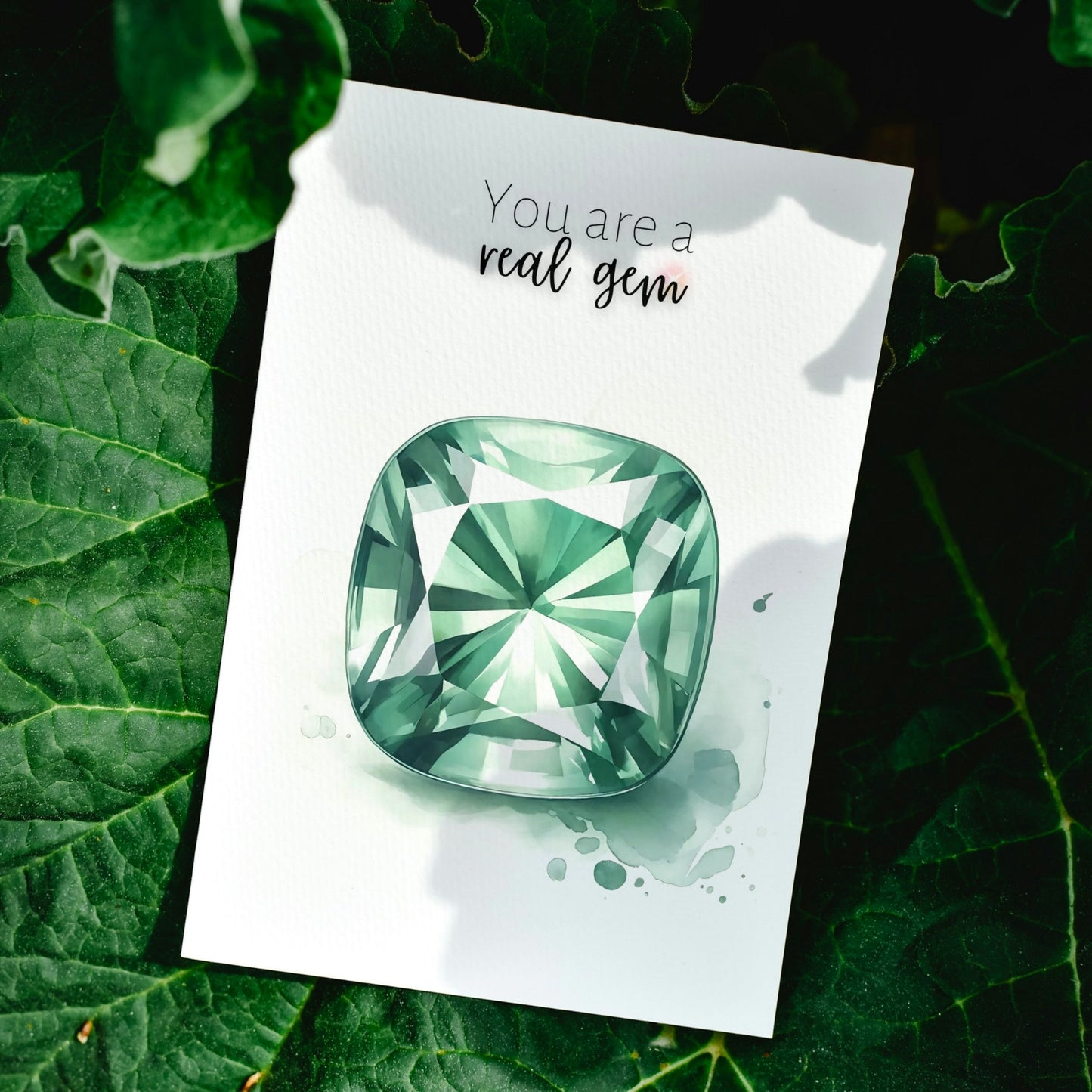 You are a real gem | Watercolor Cushion Green Sapphire Greeting Card