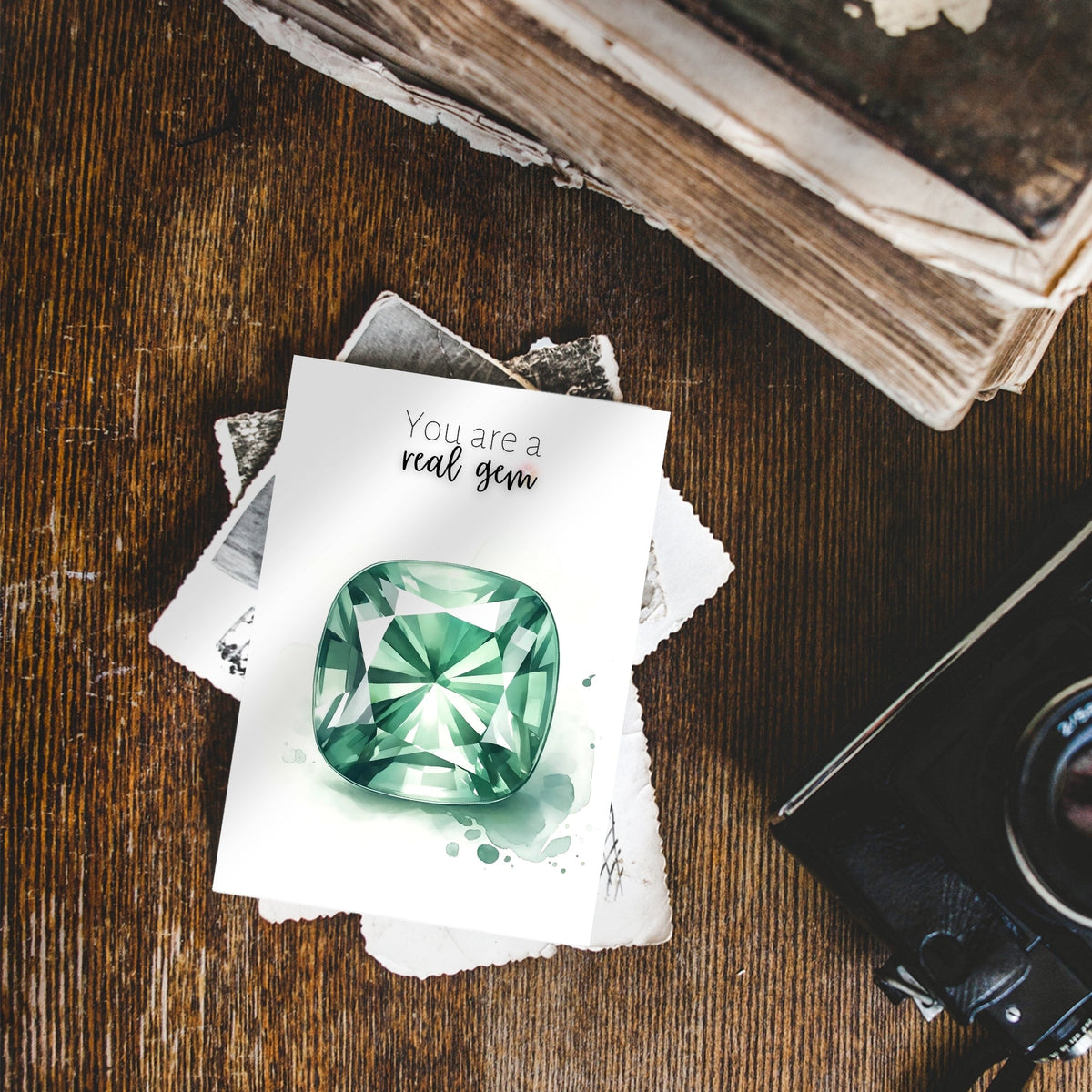 You are a real gem | Watercolor Cushion Green Sapphire Greeting Card