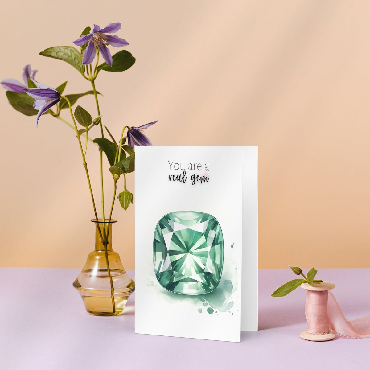 You are a real gem | Watercolor Cushion Green Sapphire Greeting Card