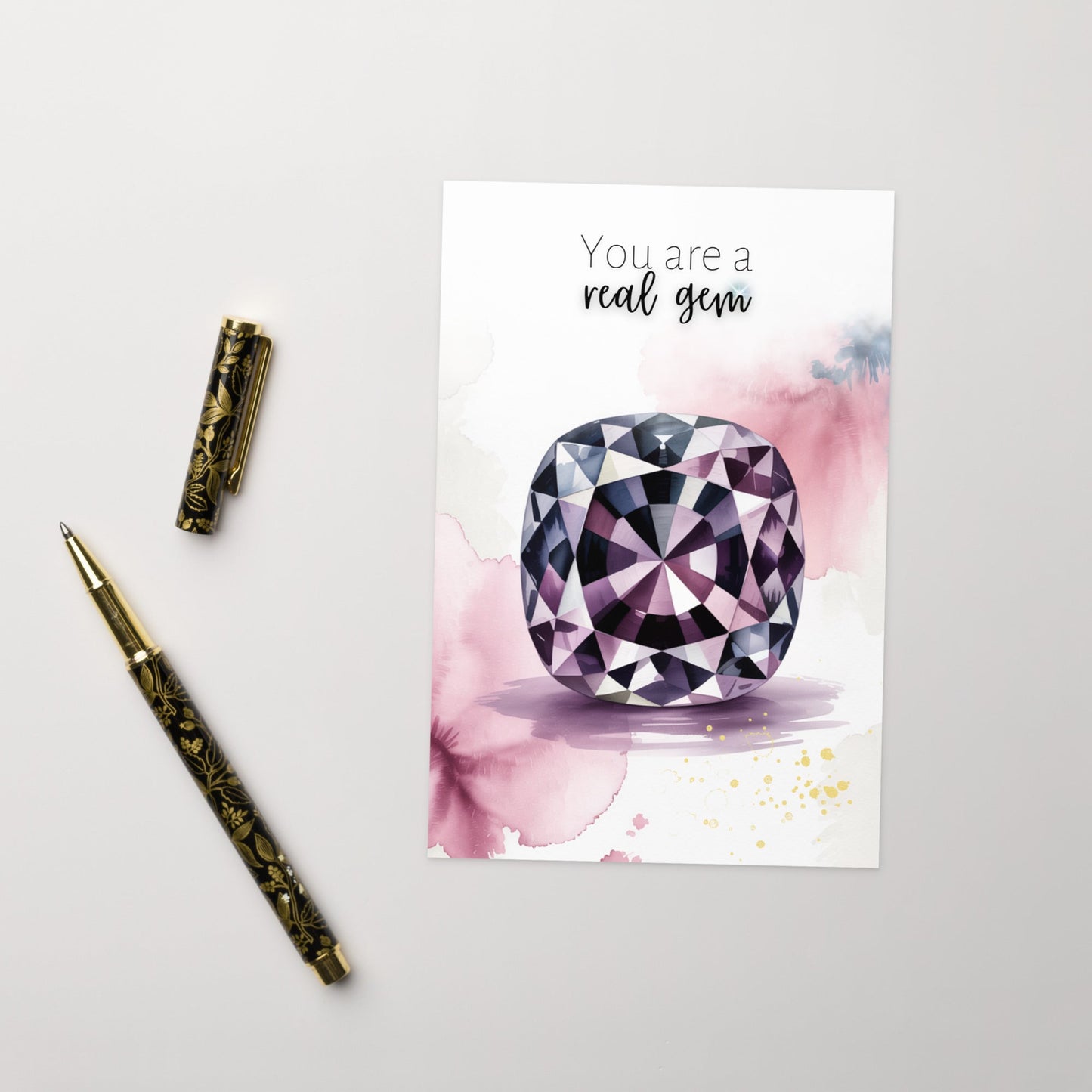 You are a real Gem | Watercolor Cushion Purple Spinel Folded Card