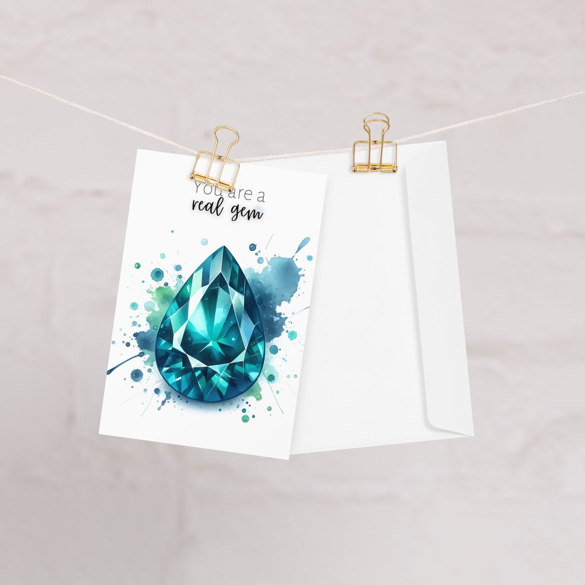 Watercolor Pear Teal Sapphire You are a Real Gem Greeting Card