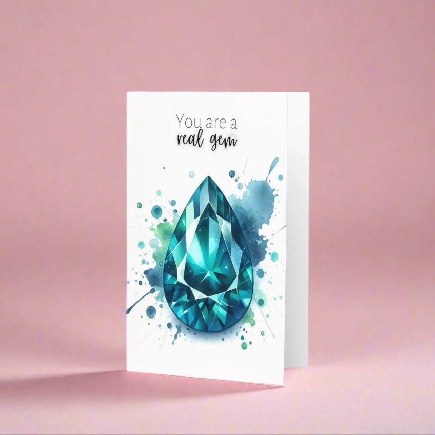 Watercolor Pear Teal Sapphire You are a Real Gem Greeting Card