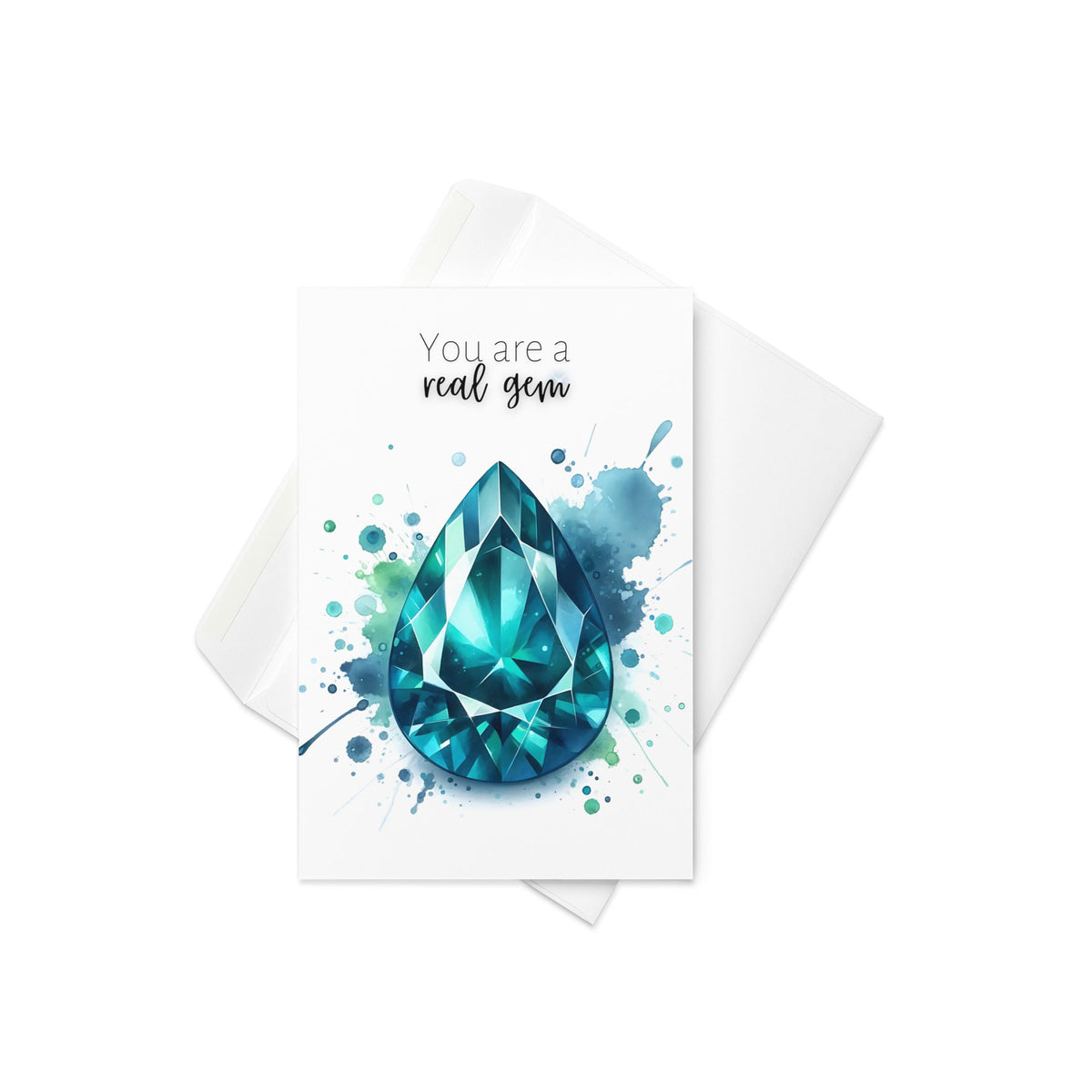 Watercolor Pear Teal Sapphire You are a Real Gem Greeting Card