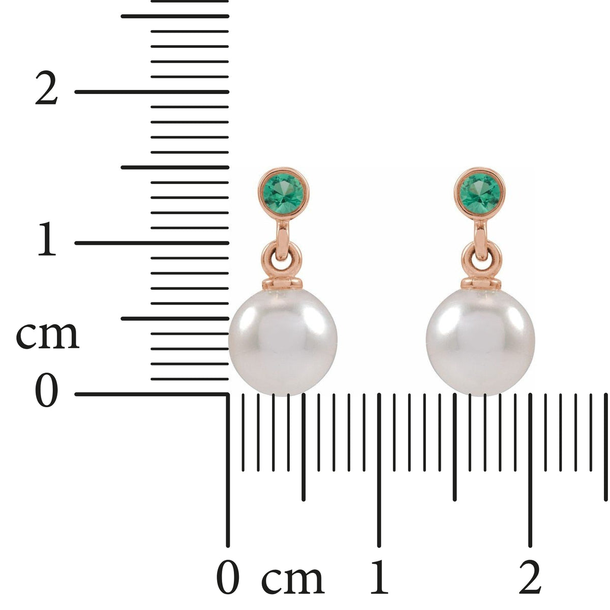 White Akoya Pearl & Bezel Set Emerald Stud Earrings