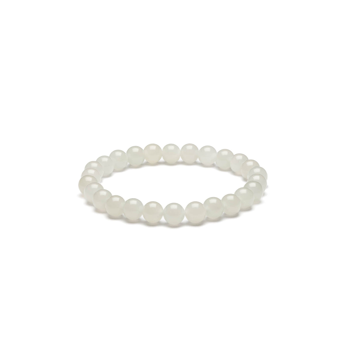 White Hetian Jade Bead Bracelet - 6mm