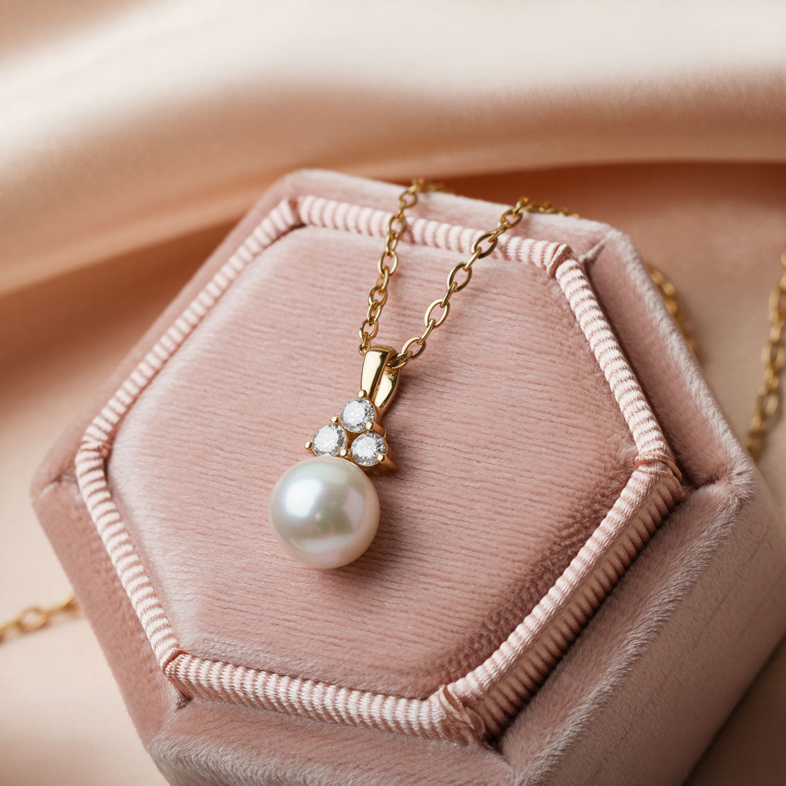 White Akoya Pearl Diamond Accented 14k Yellow Gold Dangle Pendant Necklace