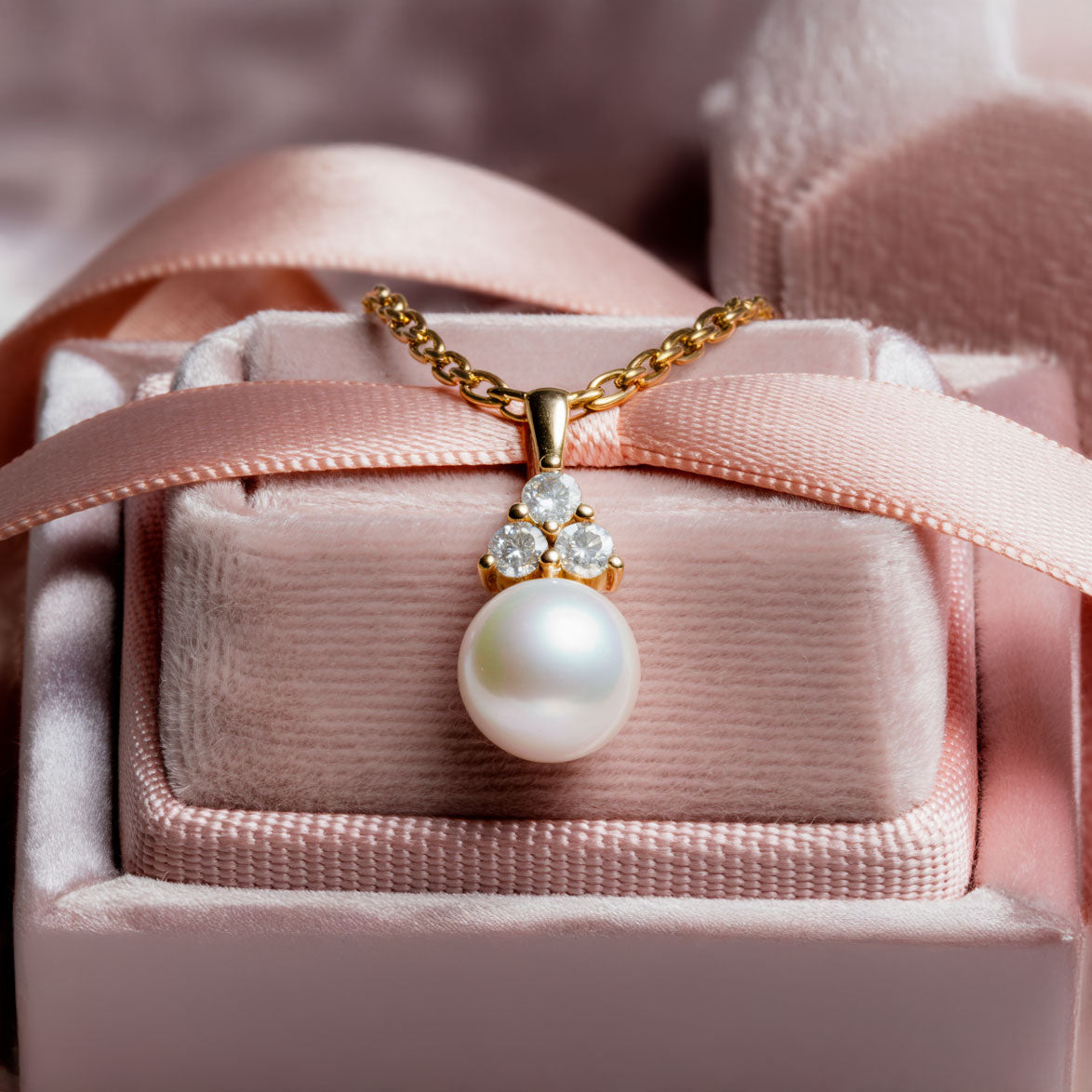White Akoya Pearl Diamond Accented 14k Yellow Gold Dangle Pendant Necklace