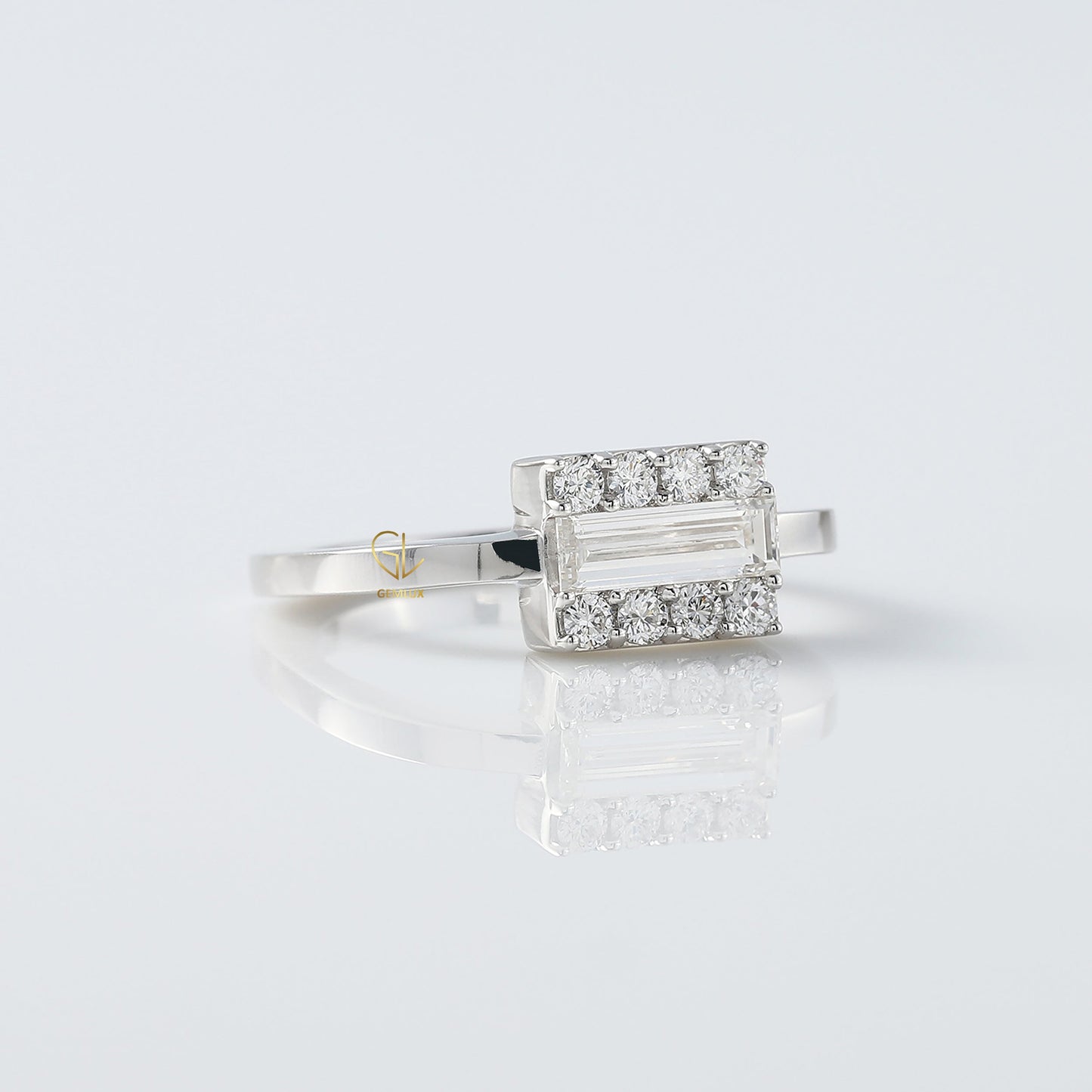 Baguette Cut Moissanite Solitaire Engagement Ring
