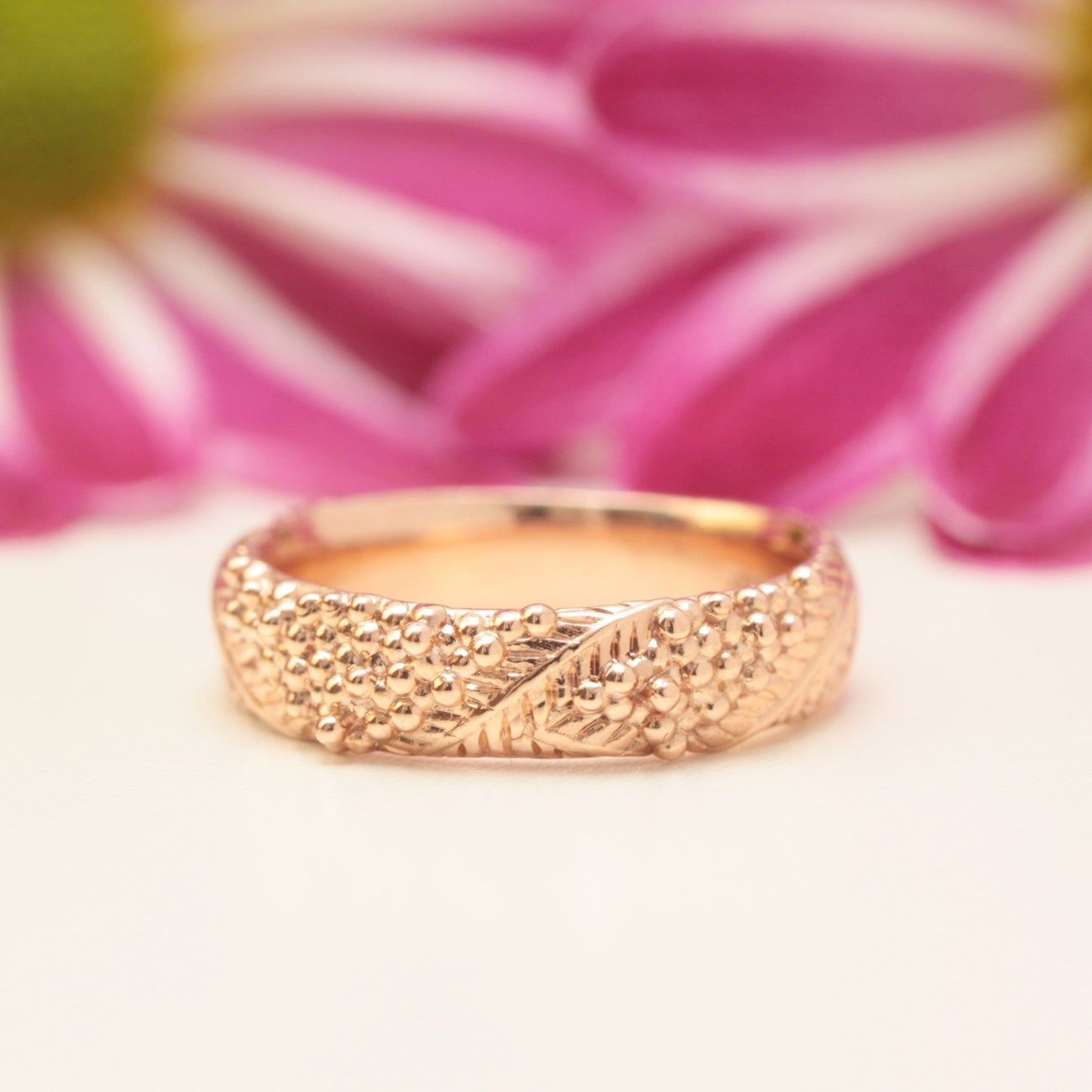 Wide Wattle Leaf Wedding Ring