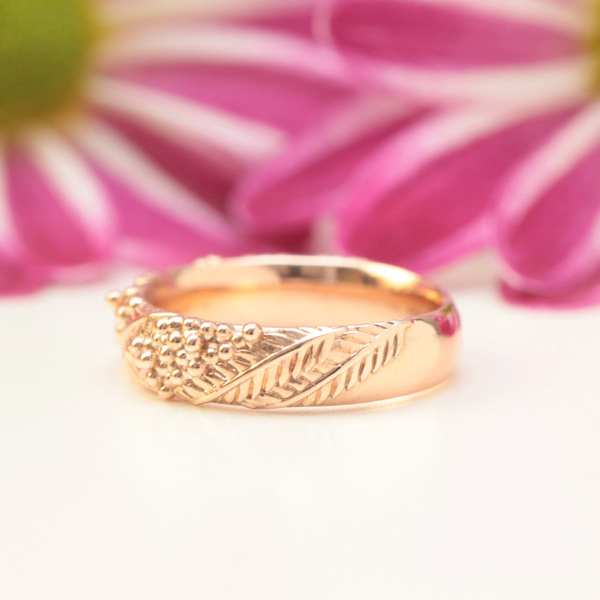 Wide Wattle Leaf Wedding Ring
