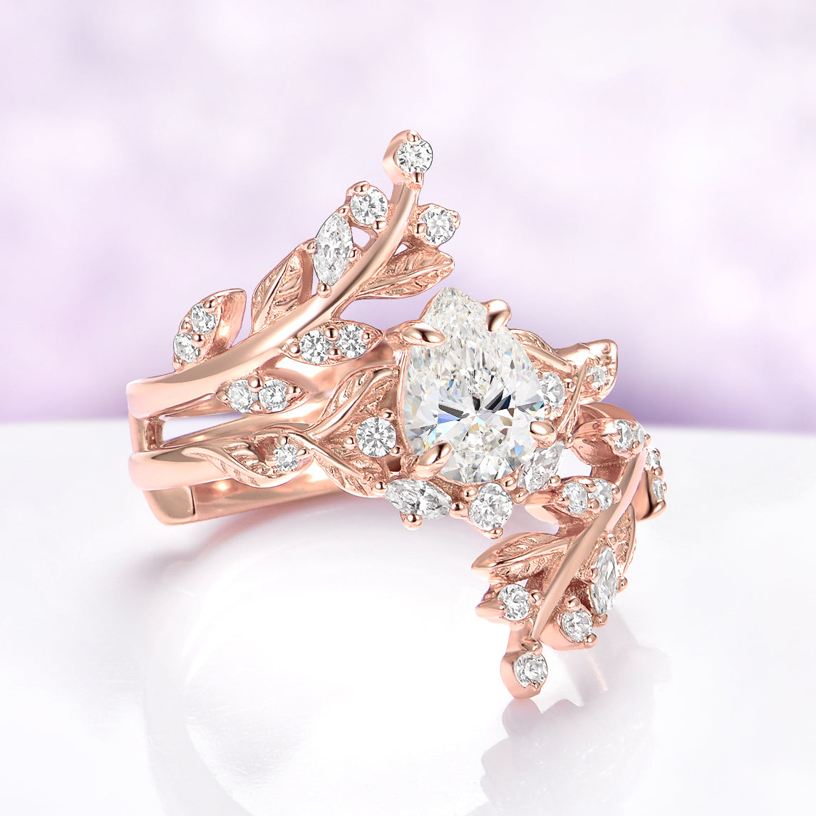 Wisteria Lab-Grown Diamond Engagement Ring Set in Solid 14K Rose Gold (IGI Certified)