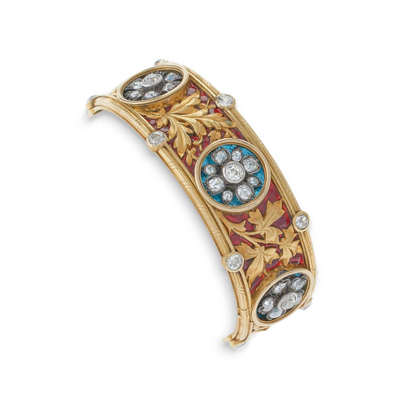 Important Bapst & Falize Paris Diamond and Enamel Bangle Bracelet