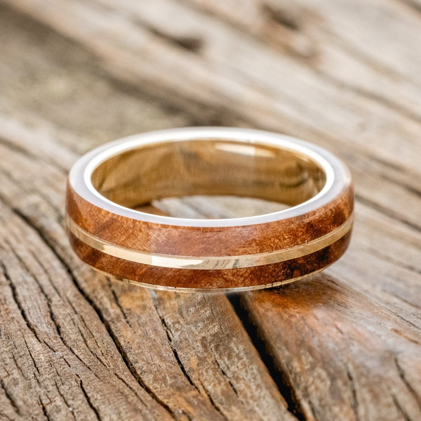 "Golden" - Redwood & 14K Gold Inlay Wedding Band