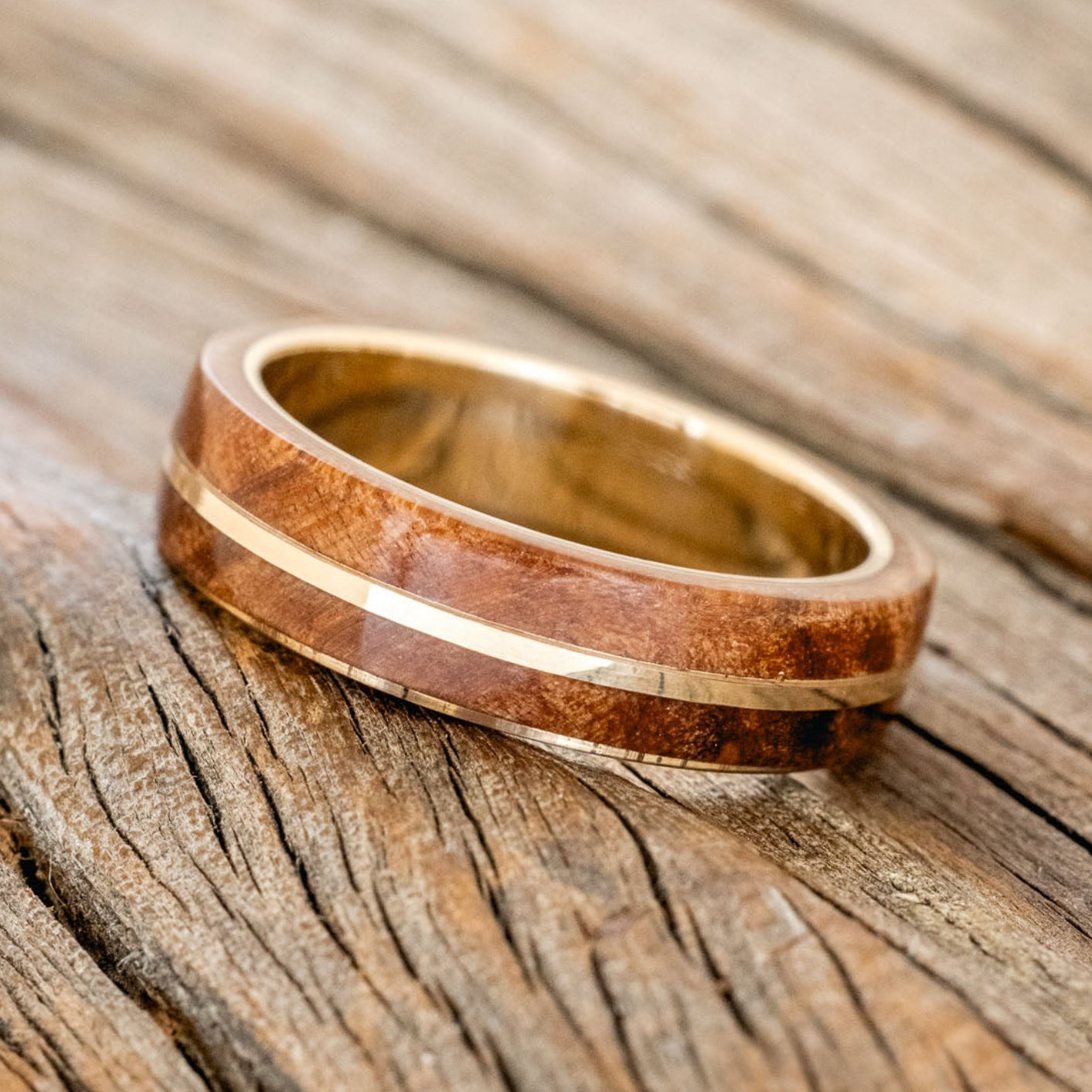 "Golden" - Redwood & 14K Gold Inlay Wedding Band