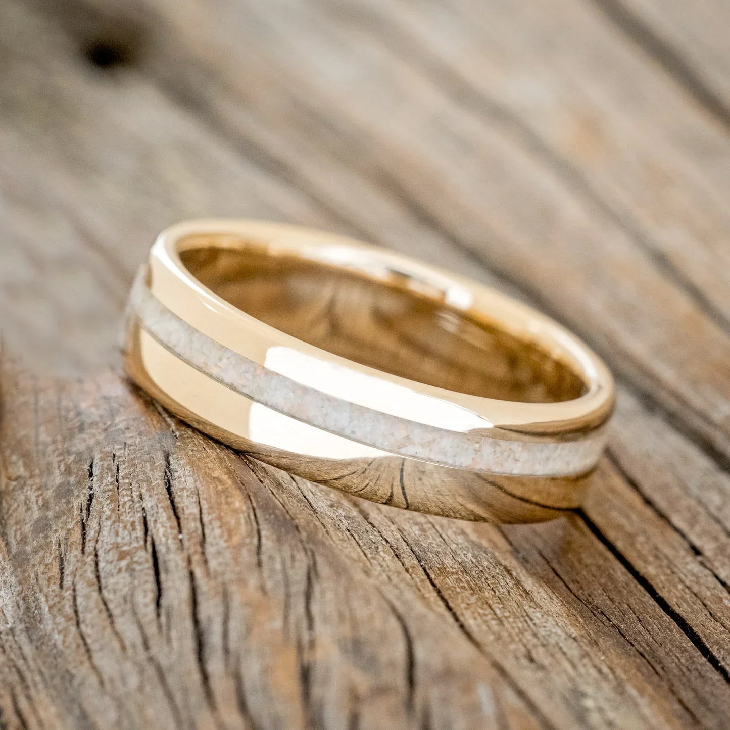 "Vertigo" - Fire & Ice Opal Wedding Band - 14K Yellow Gold (6mm) - Size 8 1/2