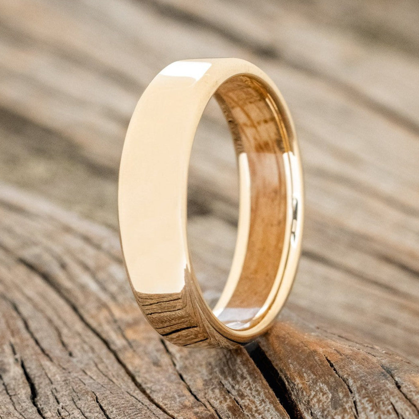 "Hyperion" - Whiskey Barrel Lined Wedding Band With Custom Finish