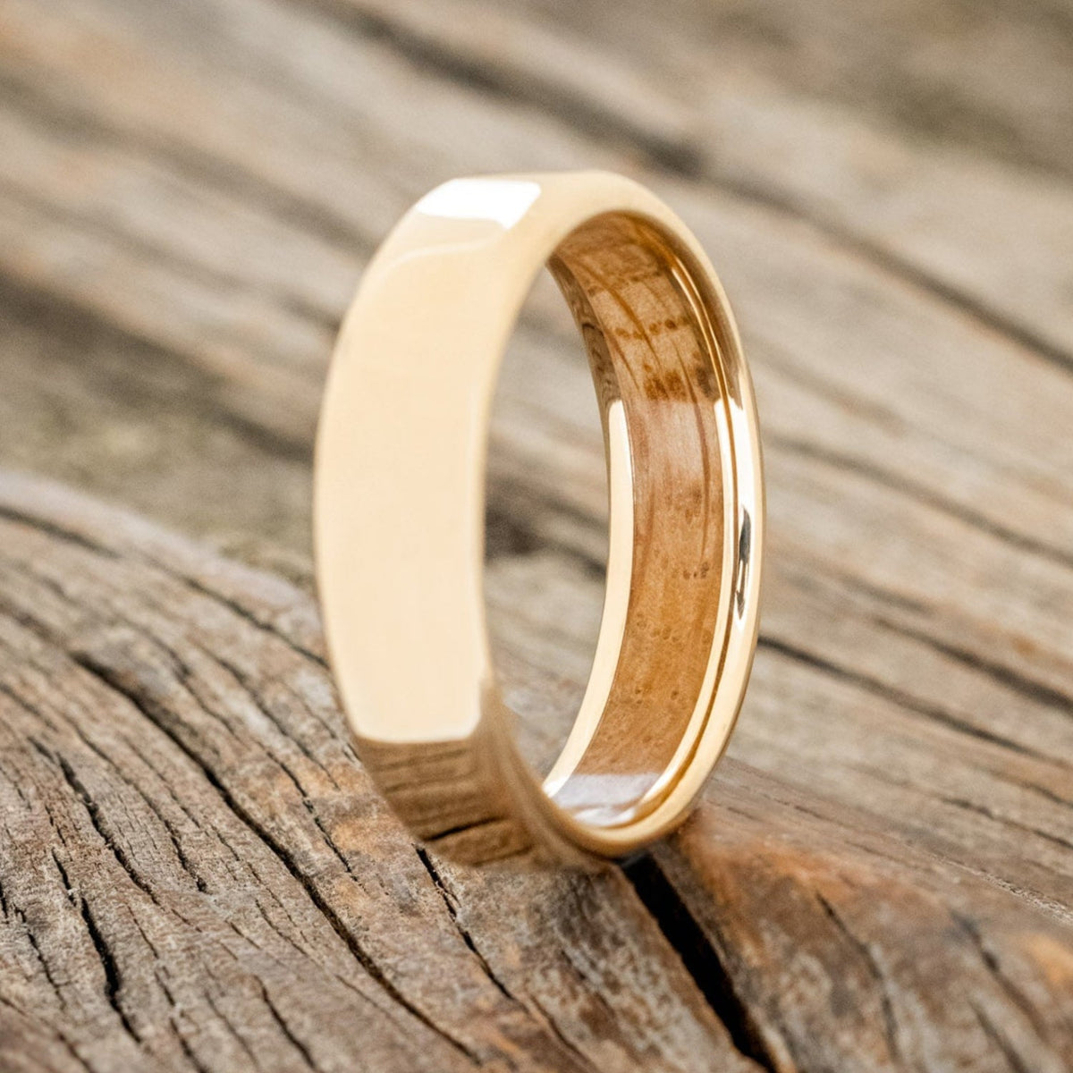 "Hyperion" - Whiskey Barrel Lined Wedding Band With Custom Finish