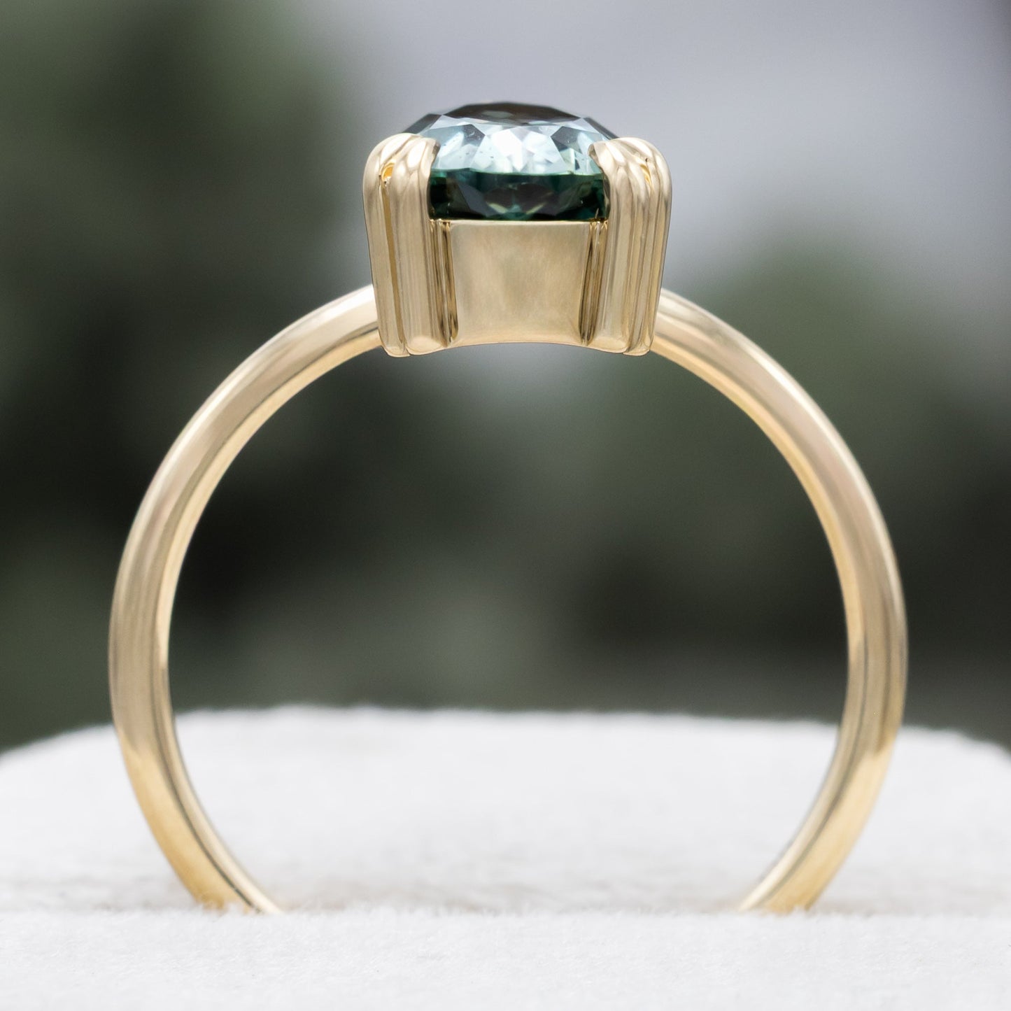 One-Of-A-Kind - "Andromeda" - Solitaire Pear Cut Montana Sapphire Engagement Ring With Tourmaline and Salt & Pepper Diamond Tracer