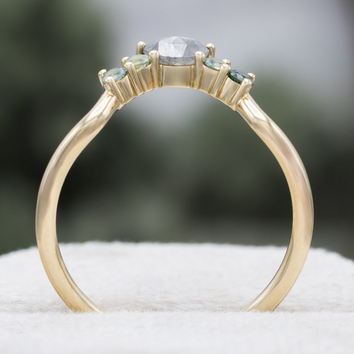 One-Of-A-Kind - "Andromeda" - Solitaire Pear Cut Montana Sapphire Engagement Ring With Tourmaline and Salt & Pepper Diamond Tracer