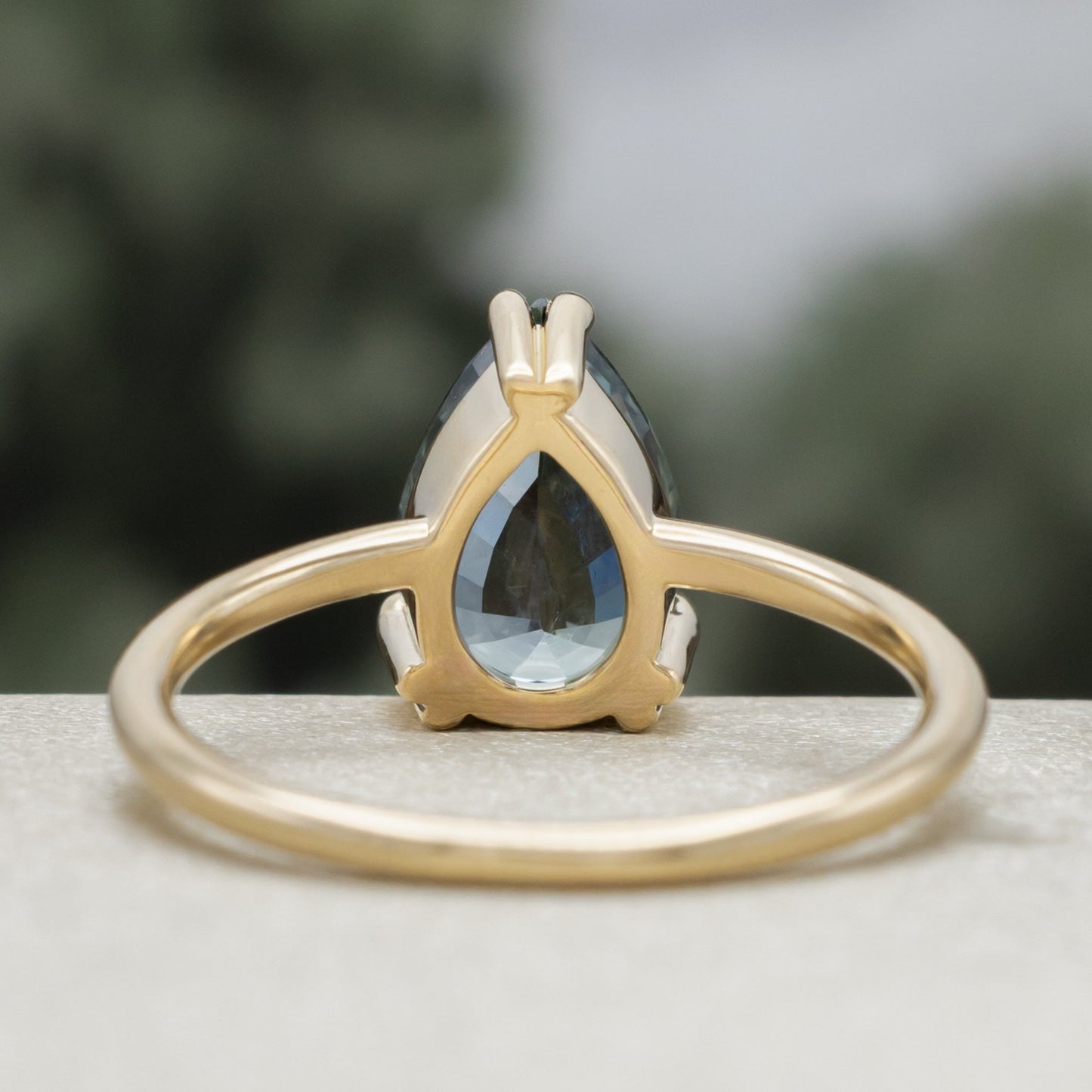 One-Of-A-Kind - "Andromeda" - Solitaire Pear Cut Montana Sapphire Engagement Ring With Tourmaline and Salt & Pepper Diamond Tracer