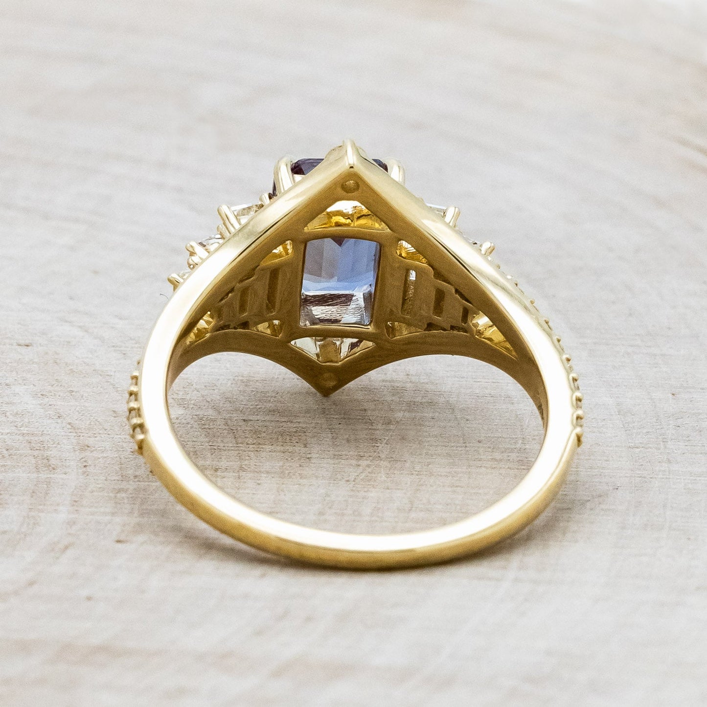 "Athena" - Emerald Cut Lab-Grown Alexandrite Engagement Ring With Diamond Accents