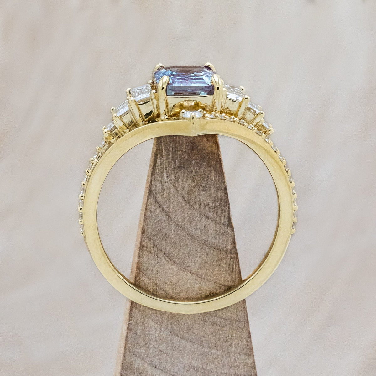 "Athena" - Emerald Cut Lab-Grown Alexandrite Engagement Ring With Diamond Accents
