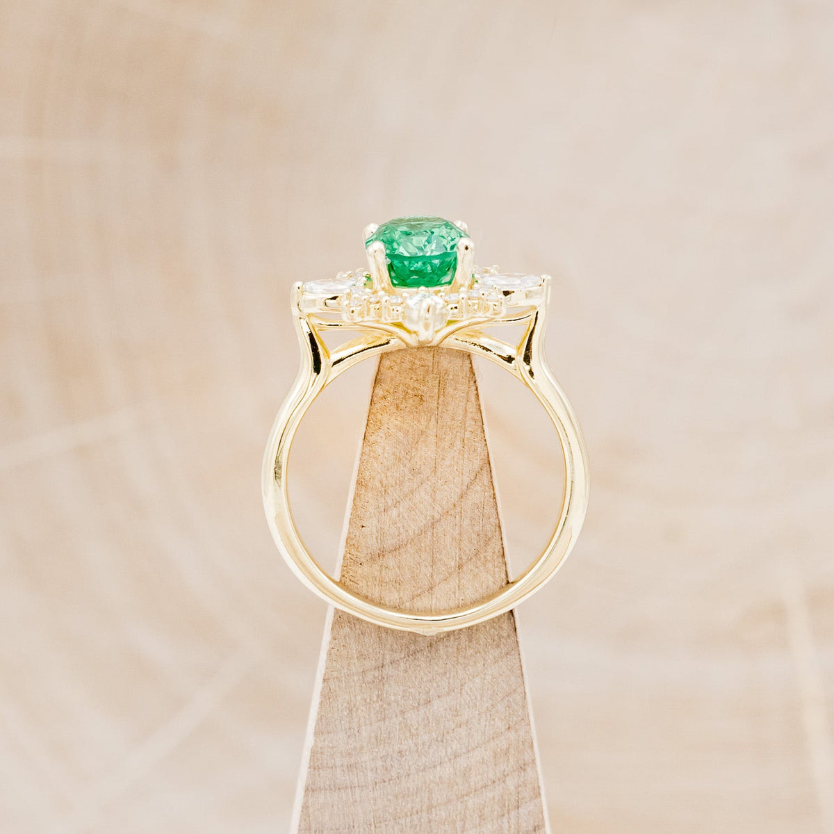 "Azalea" - Oval Lab-Grown Emerald Engagement Ring With Diamond Halo