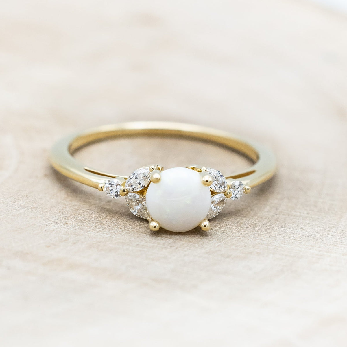 "Blossom" - Cabochon Cut Opal Engagement Ring With Diamond Accents