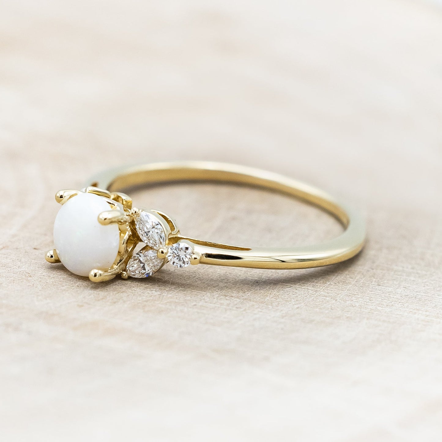 "Blossom" - Cabochon Cut Opal Engagement Ring With Diamond Accents