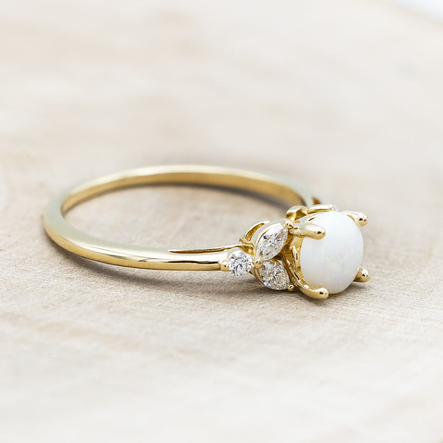 "Blossom" - Cabochon Cut Opal Engagement Ring With Diamond Accents