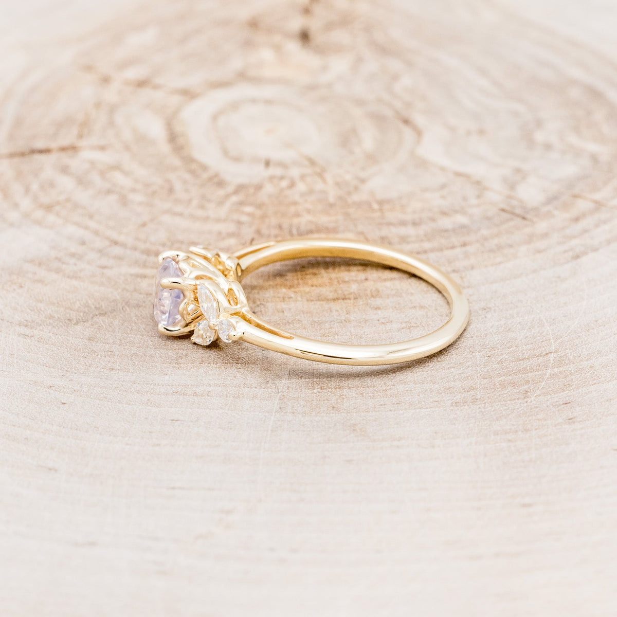 "Blossom" - Round Cut Lavender Quartz Engagement Ring With Diamond Accents