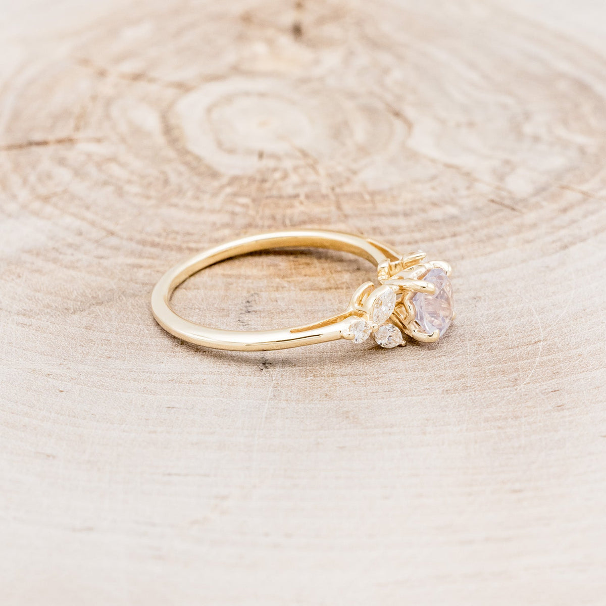 "Blossom" - Round Cut Lavender Quartz Engagement Ring With Diamond Accents