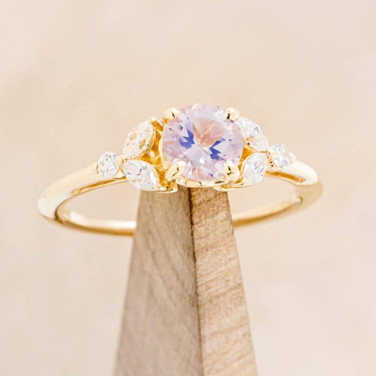 "Blossom" - Round Cut Lavender Quartz Engagement Ring With Diamond Accents