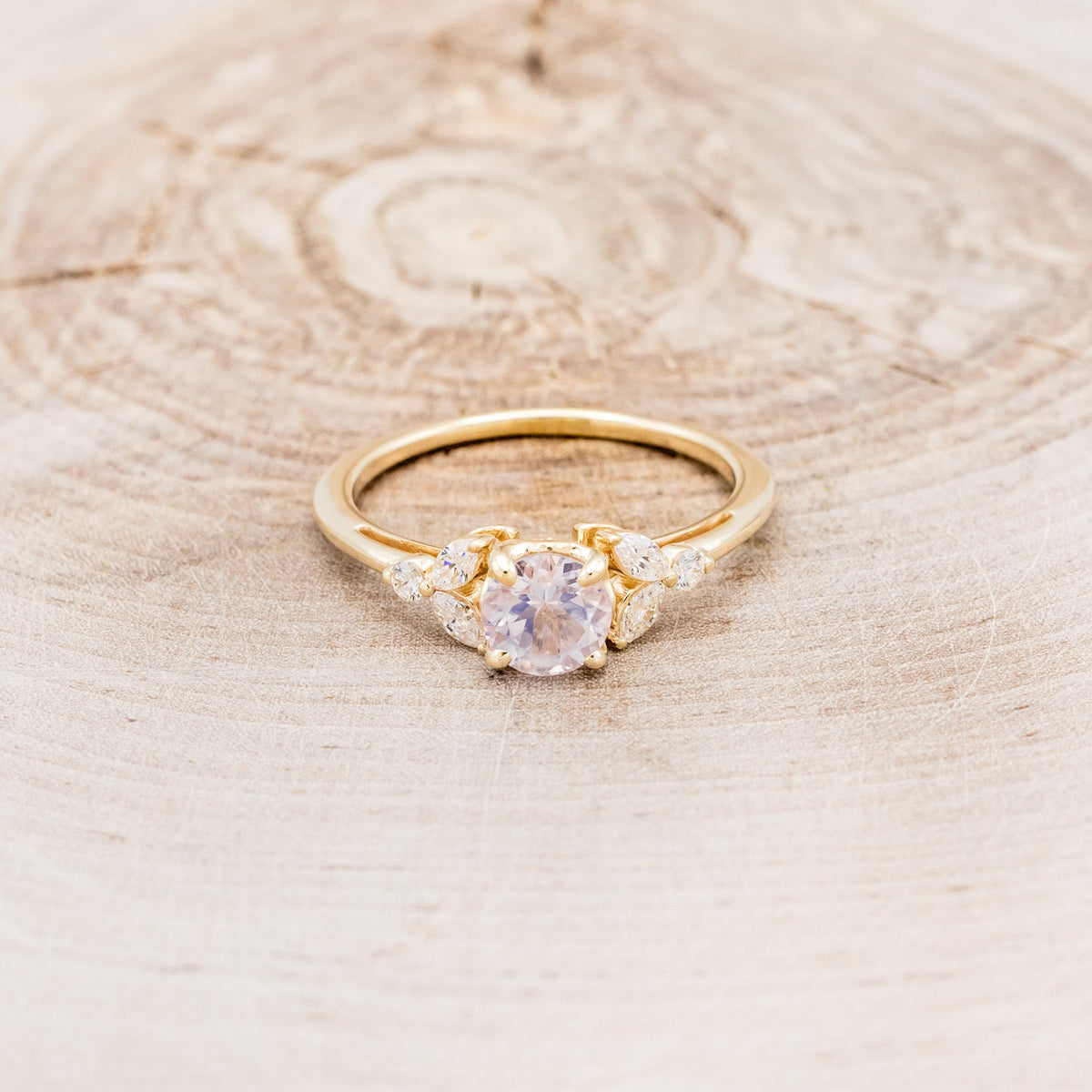 "Blossom" - Round Cut Lavender Quartz Engagement Ring With Diamond Accents