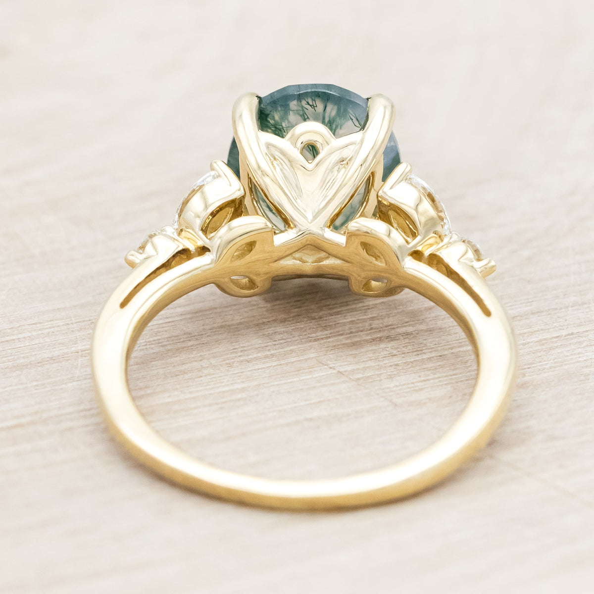 "Blossom" - Oval Cut Moss Agate Engagement Ring With Diamond Accents