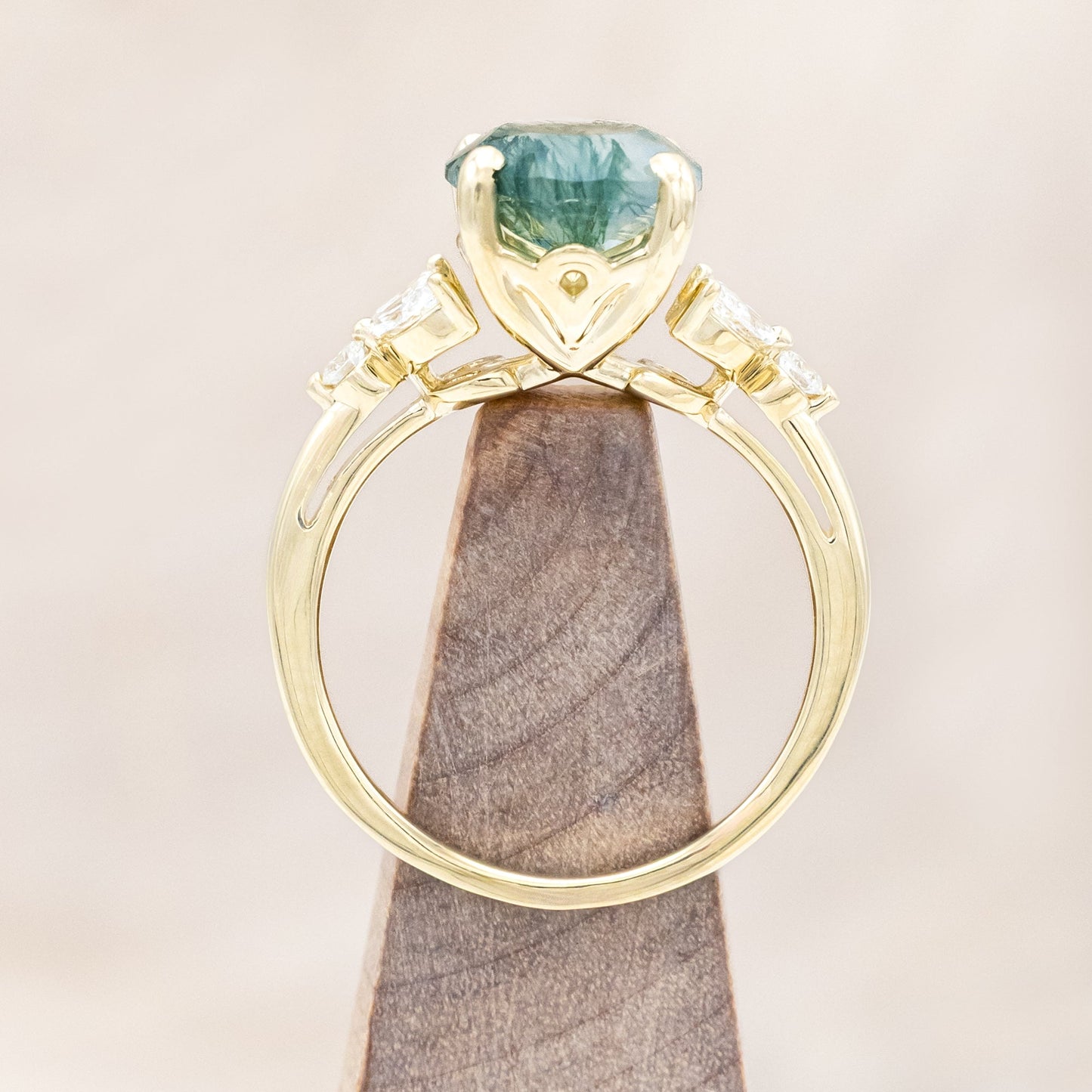 "Blossom" - Oval Cut Moss Agate Engagement Ring With Diamond Accents