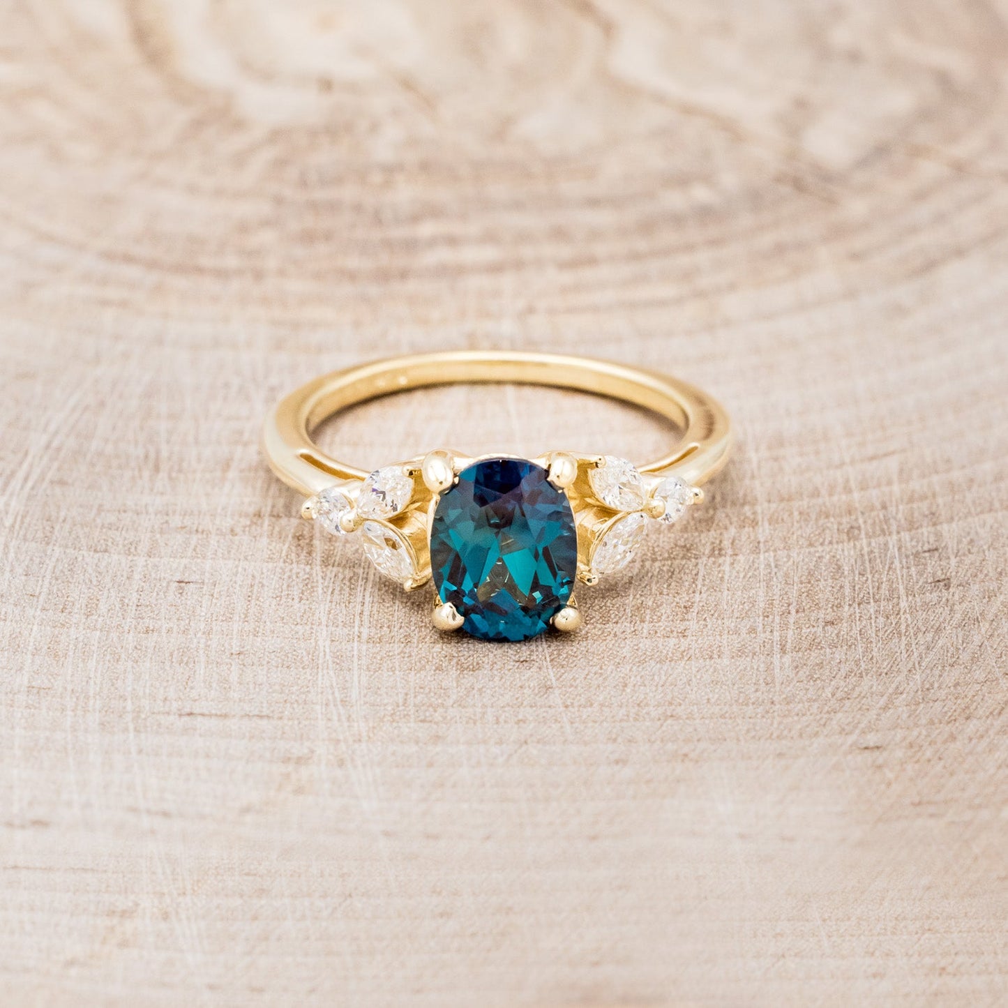 "Blossom" - Oval Cut Lab-Grown Alexandrite Engagement Ring With Diamond Accents