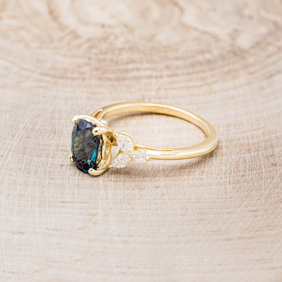 "Blossom" - Oval Cut Lab-Grown Alexandrite Engagement Ring With Diamond Accents