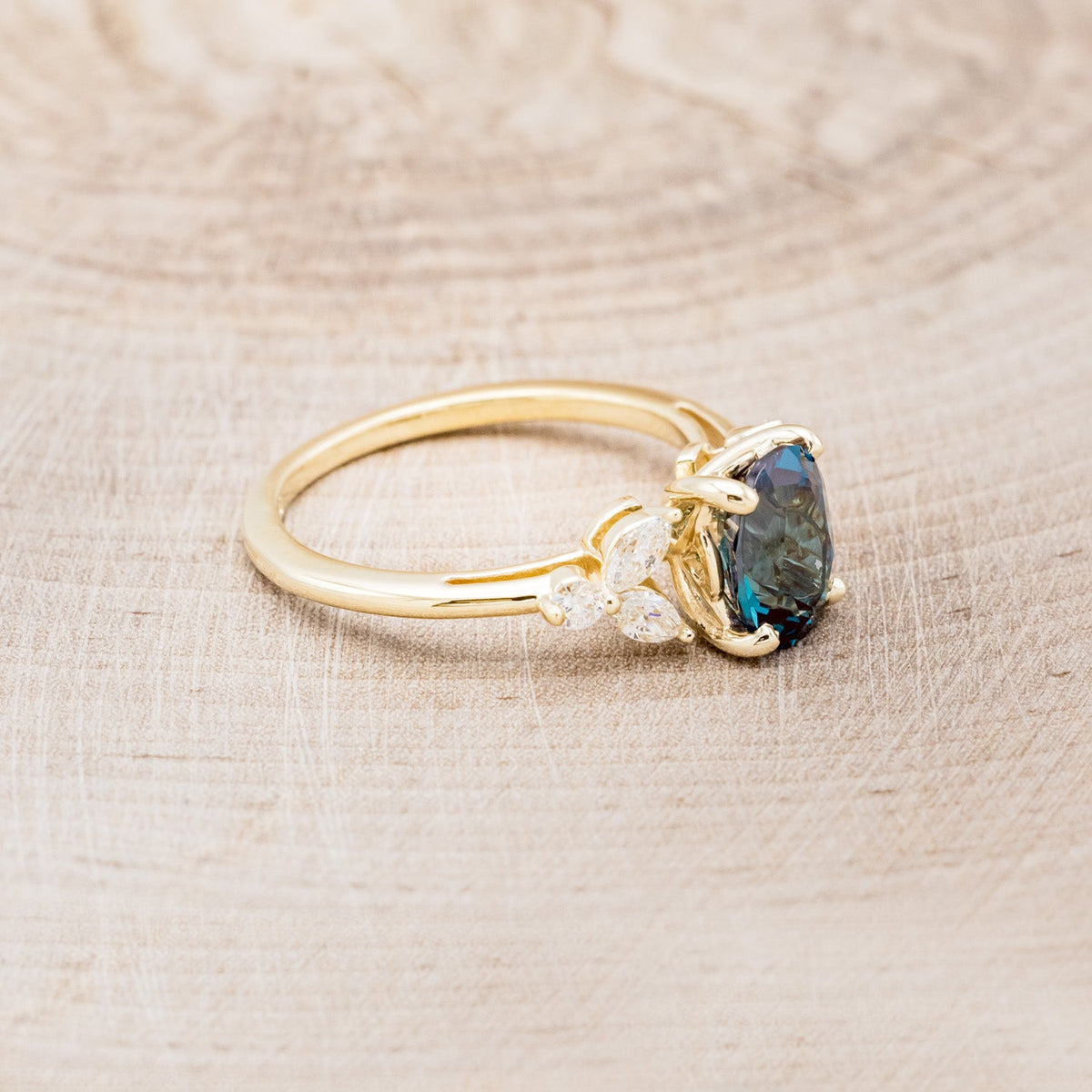 "Blossom" - Oval Cut Lab-Grown Alexandrite Engagement Ring With Diamond Accents