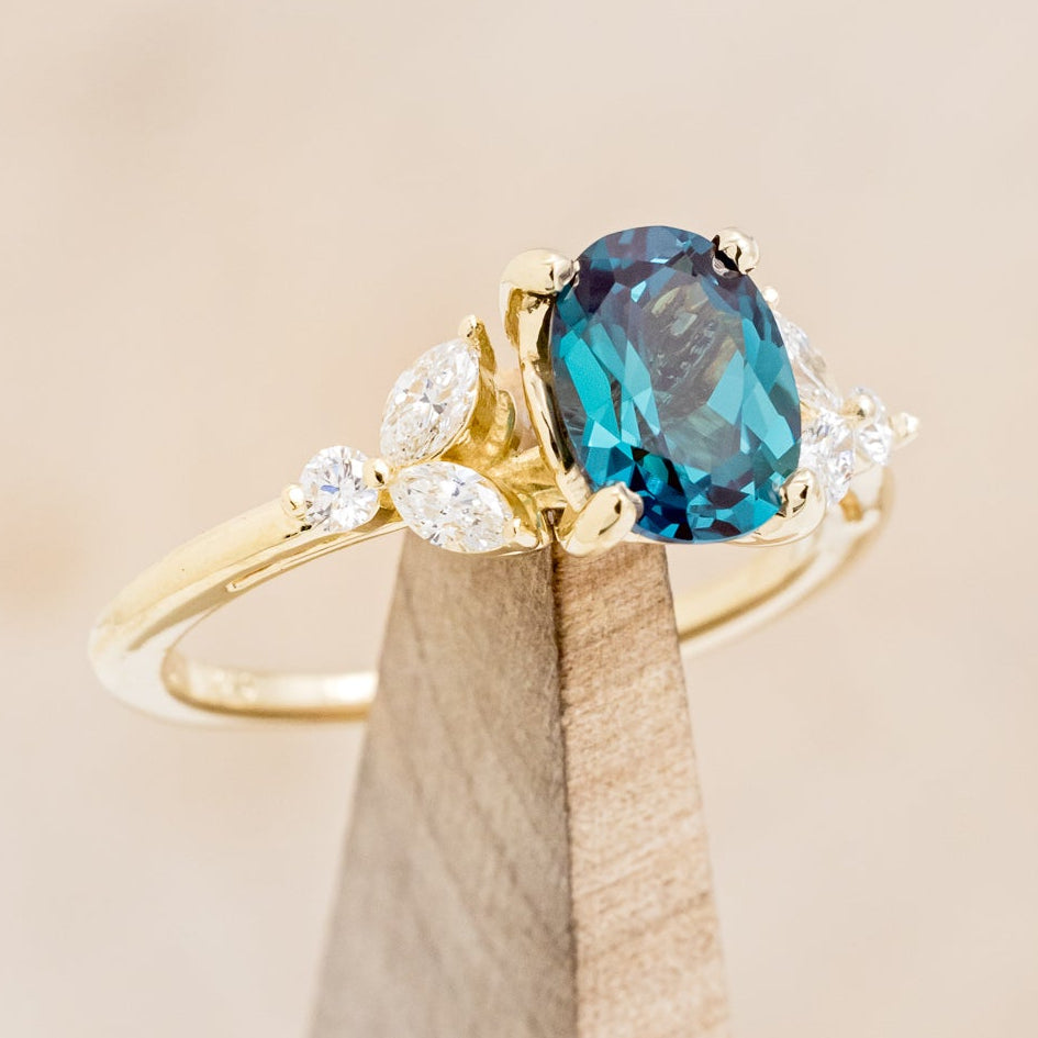 "Blossom" - Oval Cut Lab-Grown Alexandrite Engagement Ring With Diamond Accents